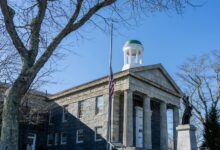 Classical courthouse columns representing Supreme Court institutional authority and tradition