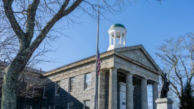Classical courthouse columns representing Supreme Court institutional authority and tradition