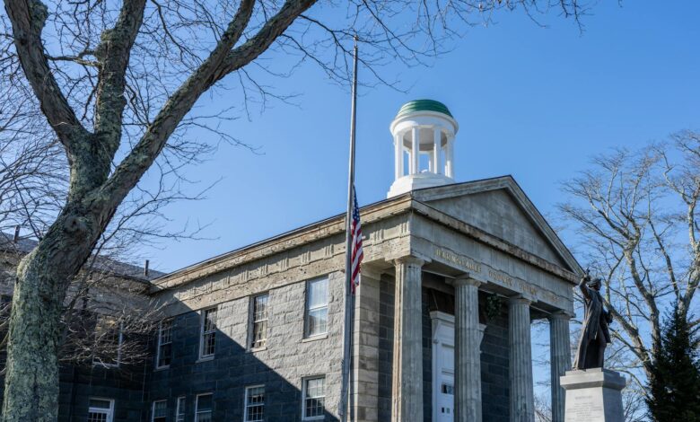 Classical courthouse columns representing Supreme Court institutional authority and tradition