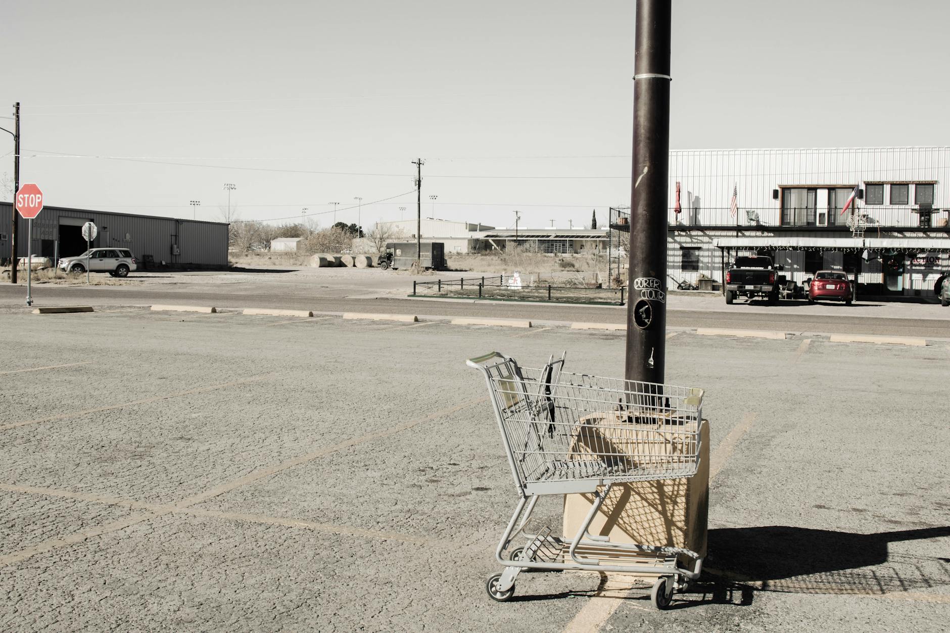 Grocery store parking lot with designated pickup spaces for online orders