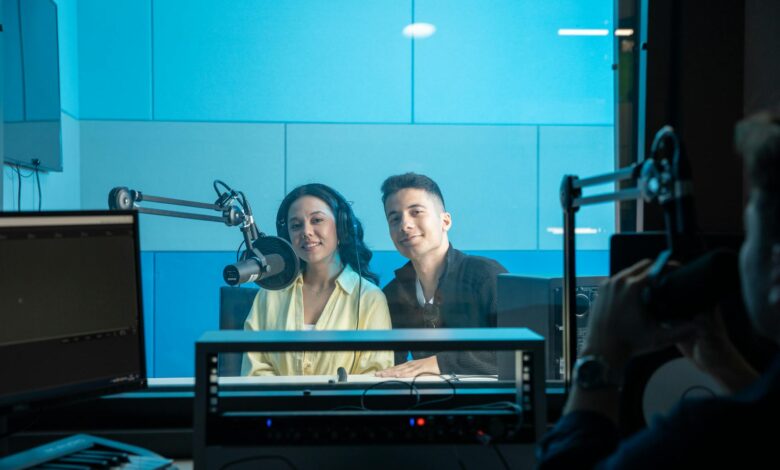 Professional radio microphone in broadcast studio setting