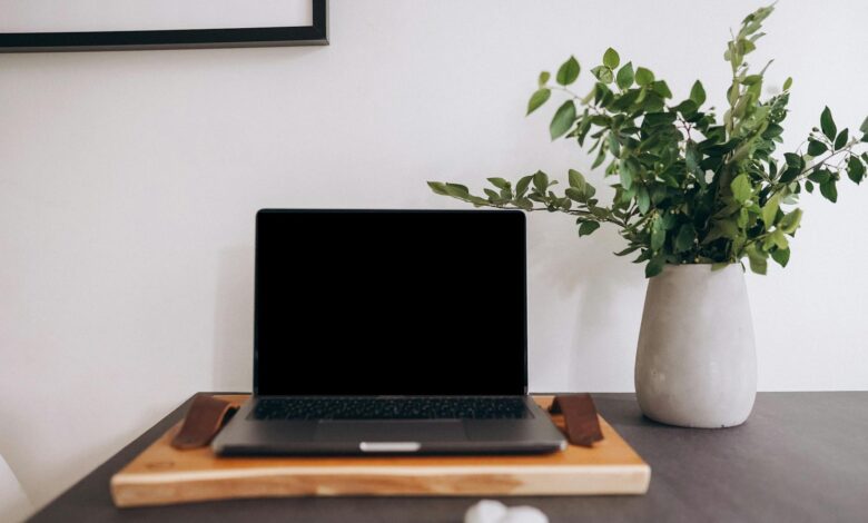 Person working on laptop in home office setting representing remote work
