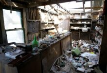 Empty building in small rural town showing signs of abandonment and decline