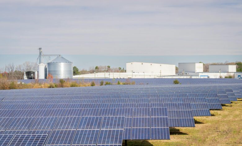 Large solar panel installation representing renewable energy investments driven by ESG criteria