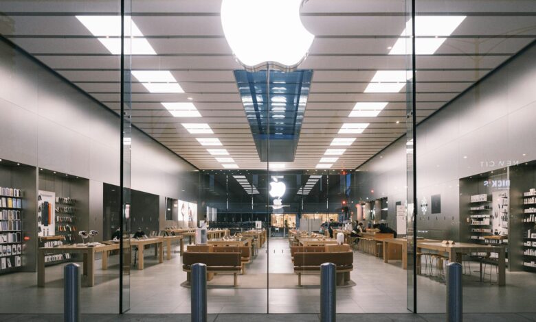 Modern retail store interior with clean displays and organized product shelves