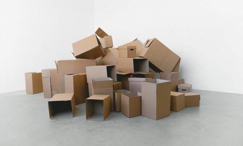 Stack of brown cardboard shipping boxes ready for delivery