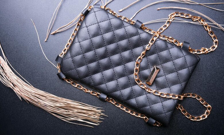 Collection of luxury designer handbags displayed on white background