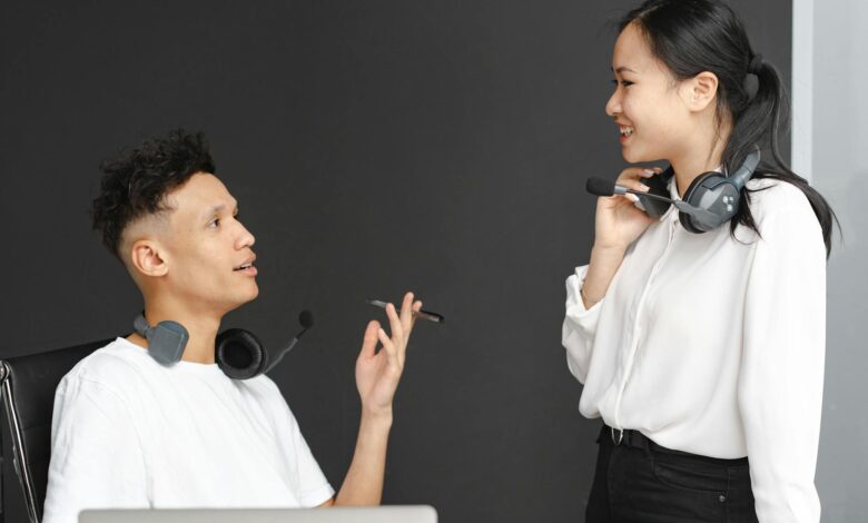 Professional headset on office desk representing customer service communication technology