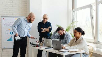 Professional business meeting in modern office setting