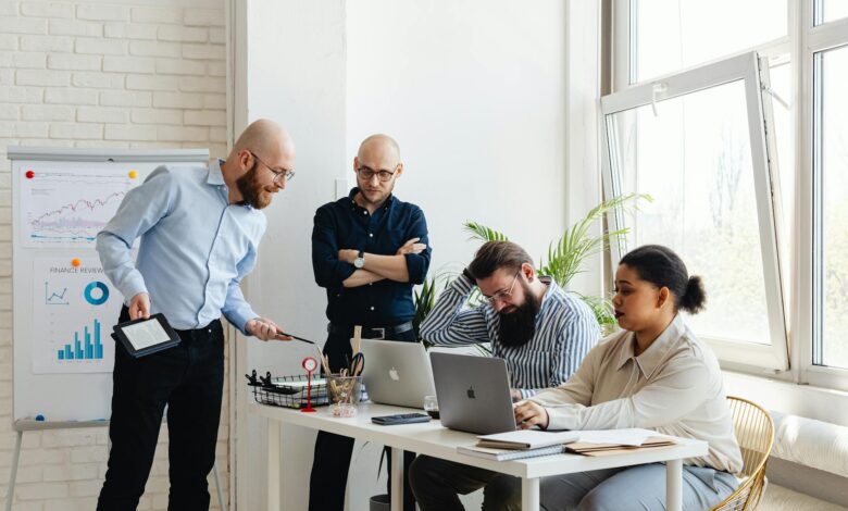 Professional business meeting in modern office setting
