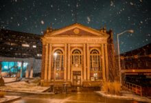 Modern regional bank building exterior with glass facade and corporate signage