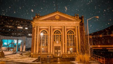 Modern regional bank building exterior with glass facade and corporate signage
