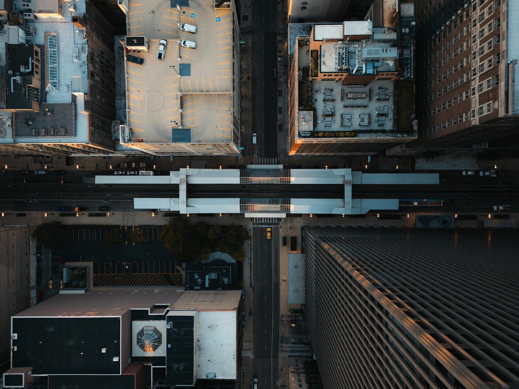 Aerial view of growing city with mixed residential and commercial development