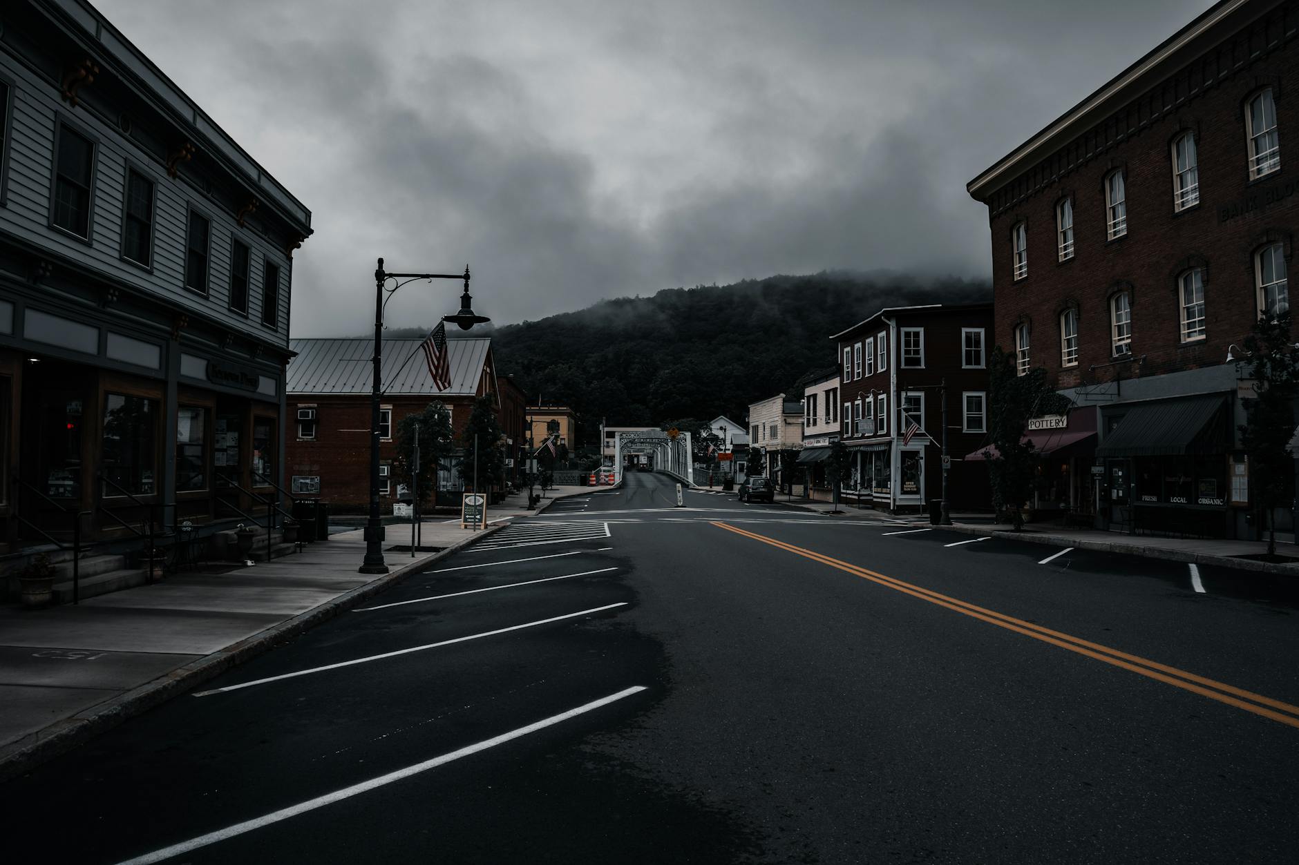 Main street in small rural town showing local business district