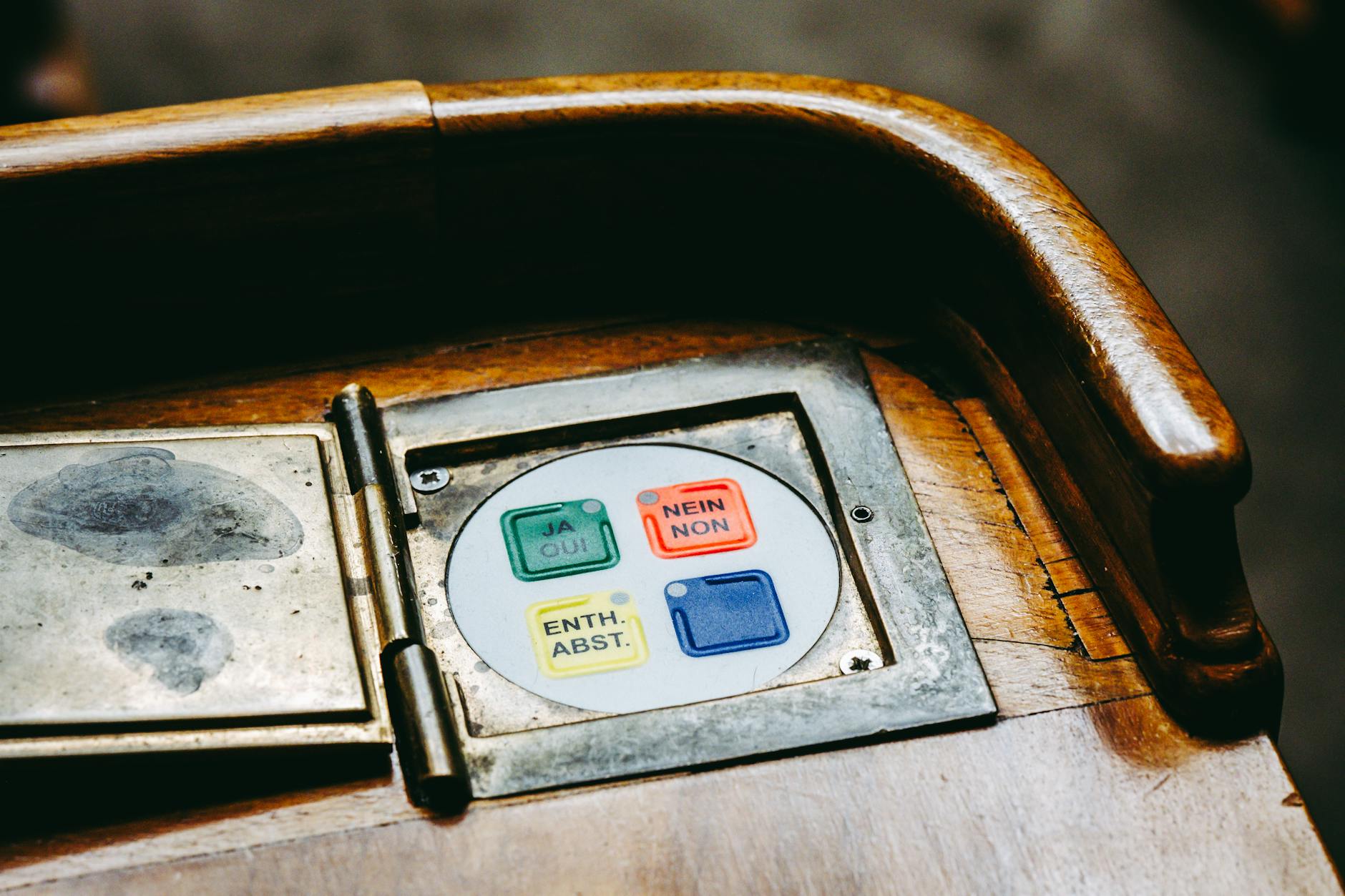 Modern electronic voting machine with digital display in polling station