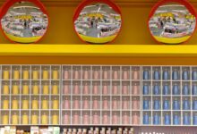 Wide interior view of a warehouse-style retail store with high shelving and bulk products