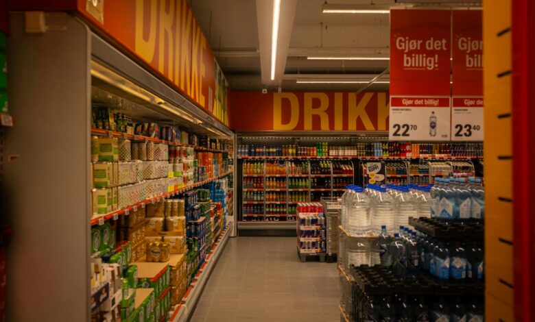 Interior of a discount retail store with shelves of low-priced merchandise