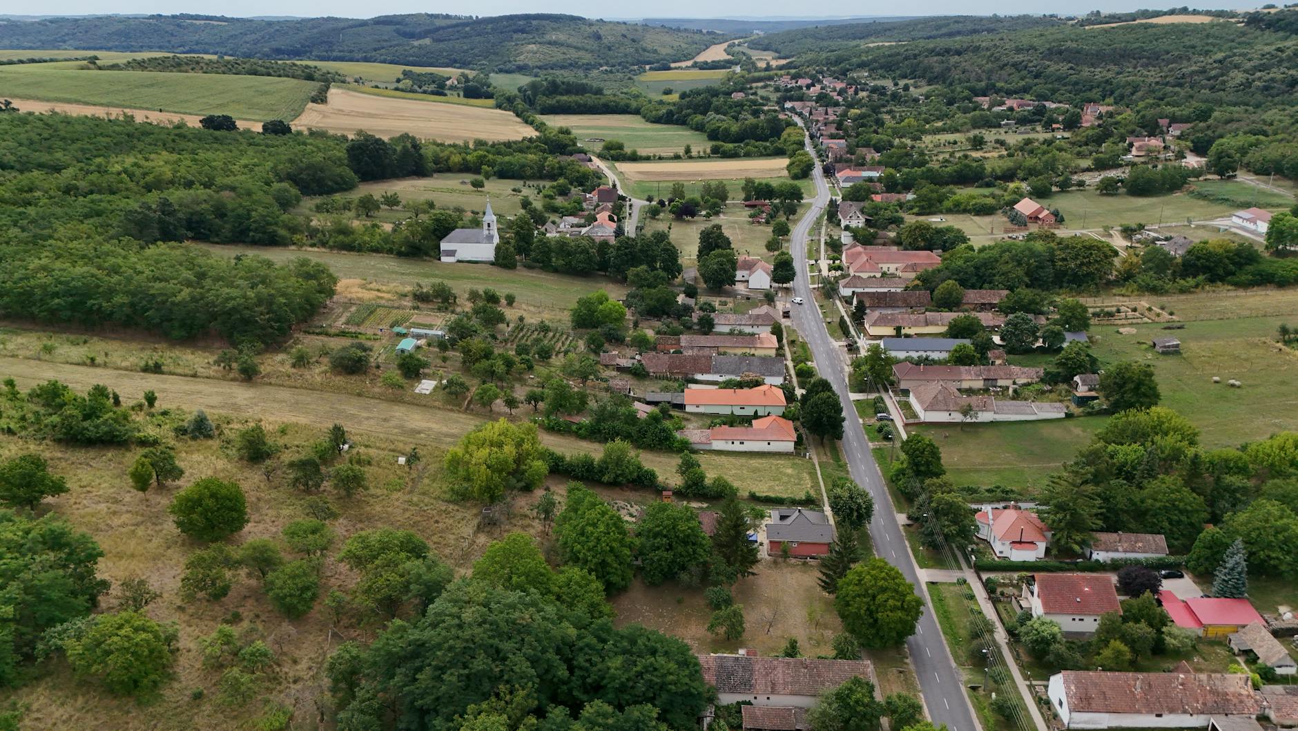 Quiet main street in a small rural town with limited commercial activity