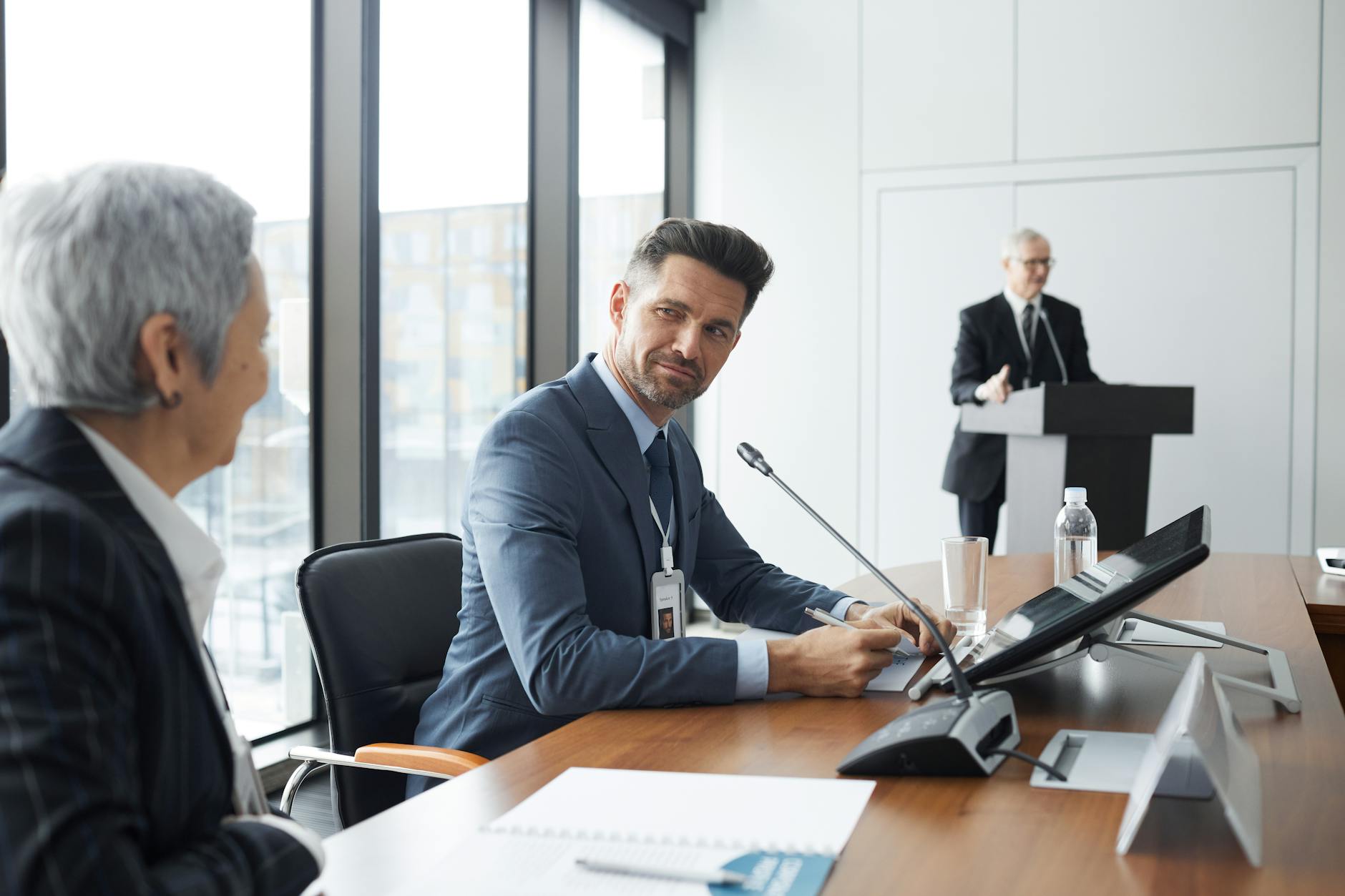 Professional business meeting in corporate conference room