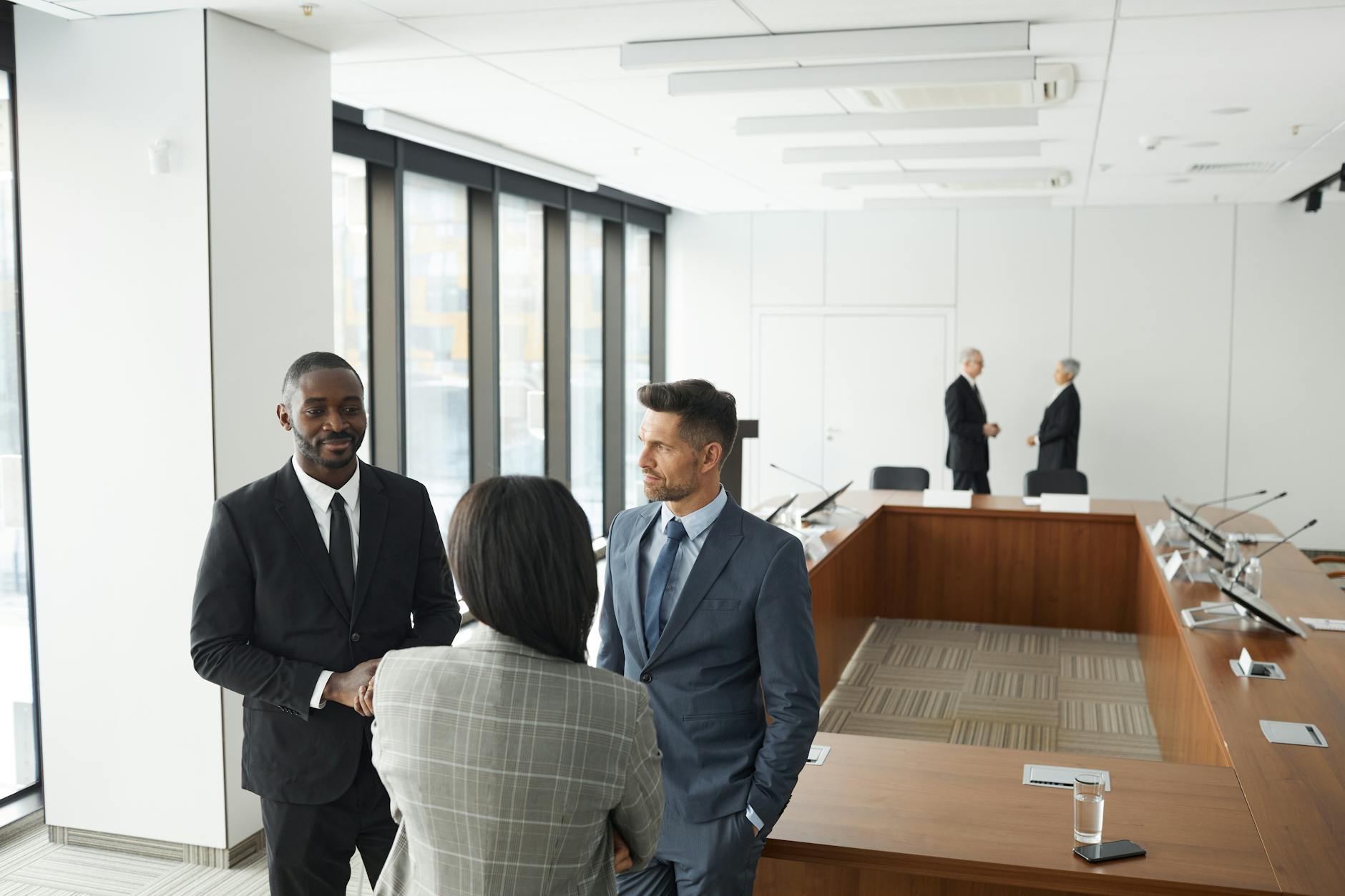 Professional business meeting showing economic development focus