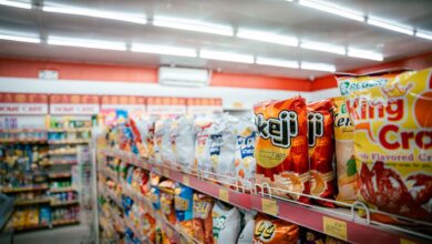 Empty grocery store aisle in an independent supermarket