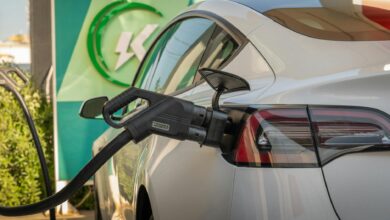 Electric vehicle charging station at a commercial fuel stop location