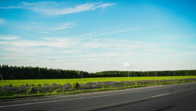 Empty rural road stretching through a sparsely populated landscape, representing distance from healthcare facilities