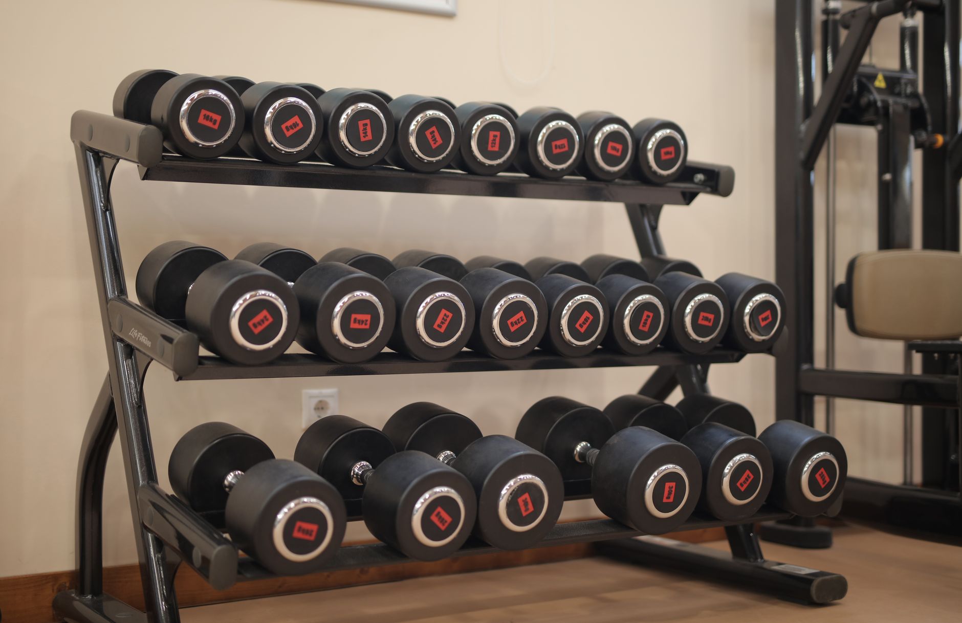 Empty fitness studio interior with exercise equipment and open floor space
