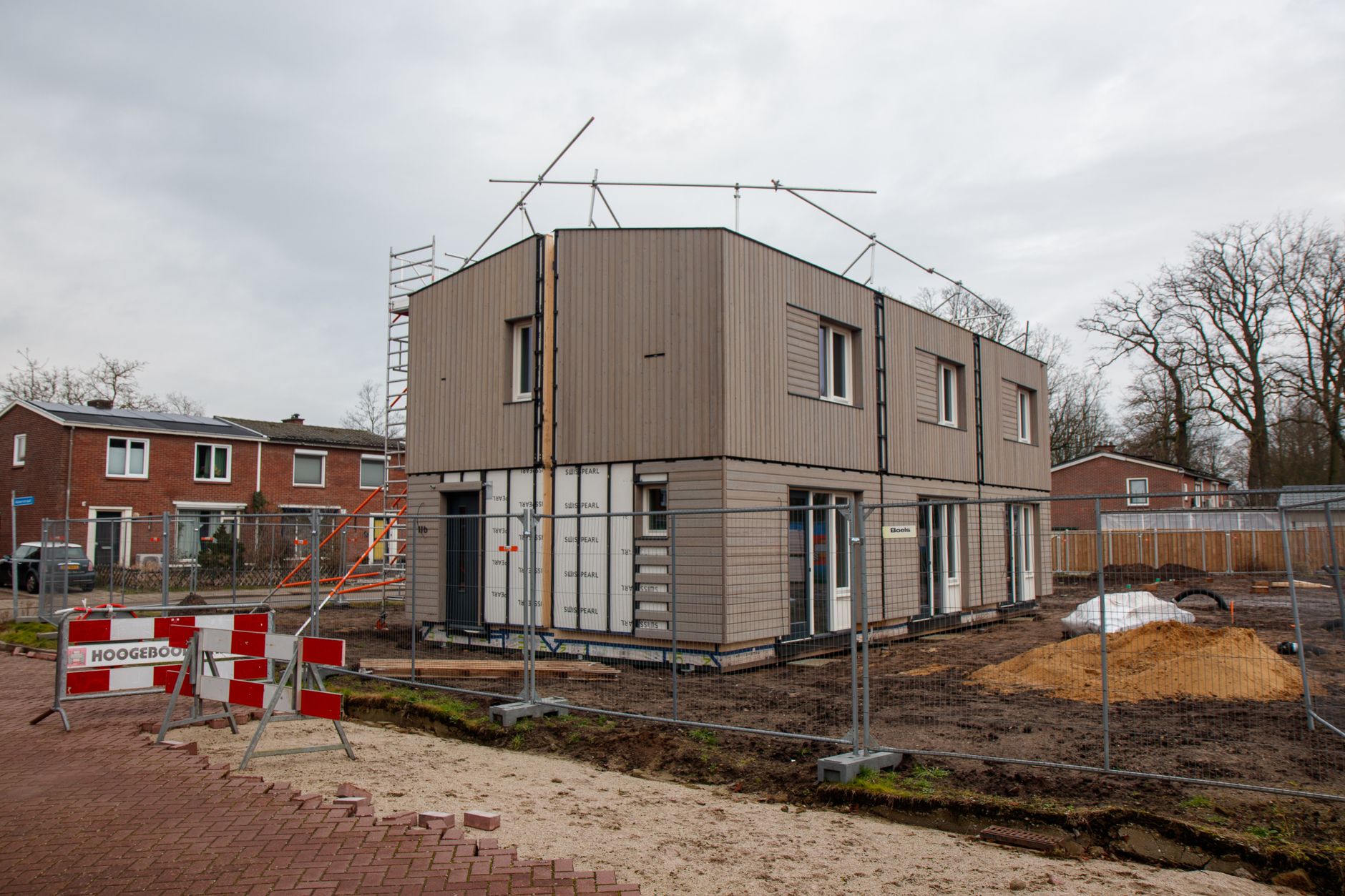 Aerial view of a residential housing development under construction