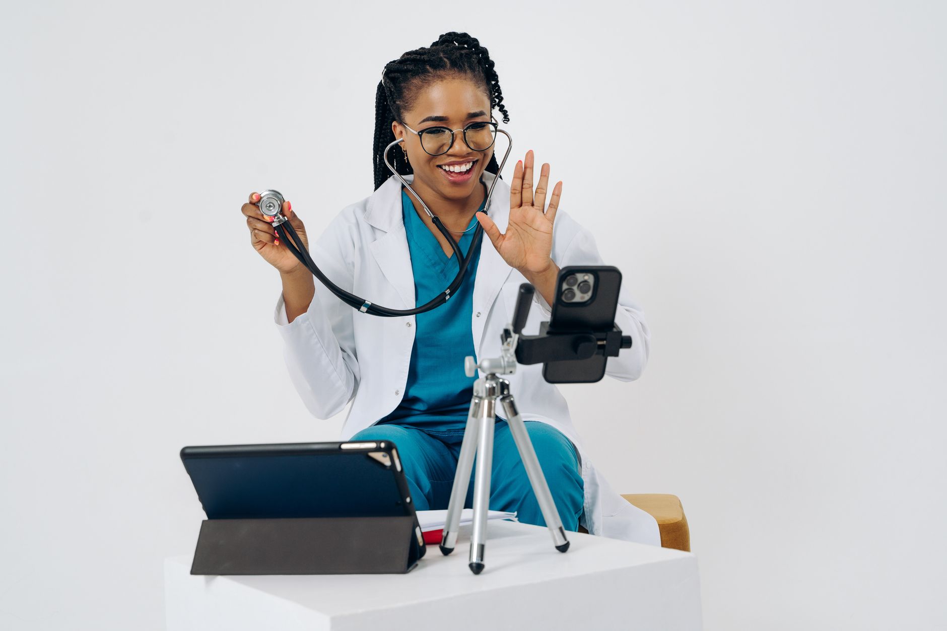 Person using a smartphone health app to access remote medical care