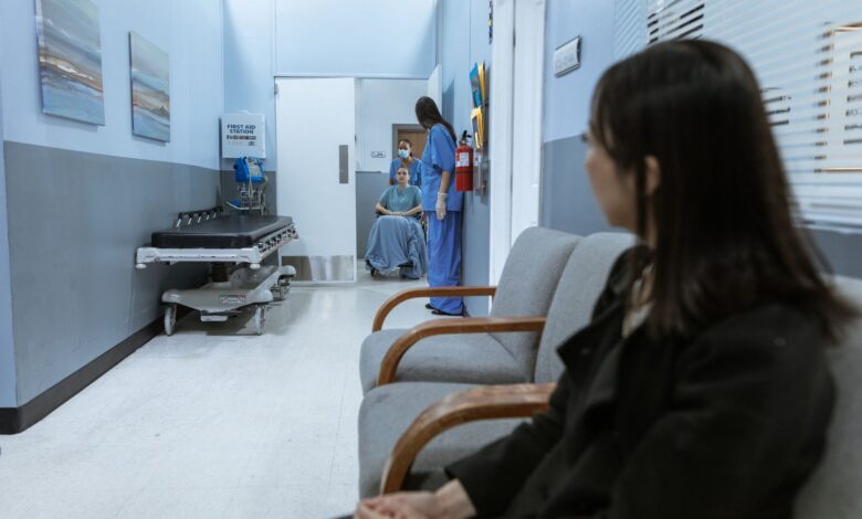 Empty corridor inside a hospital outpatient clinic facility