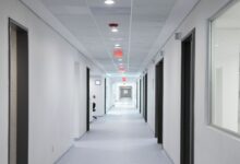 Empty hallway inside a modern medical office building