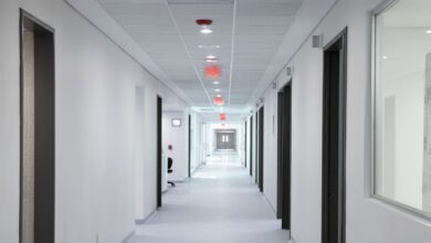 Empty hallway inside a modern medical office building