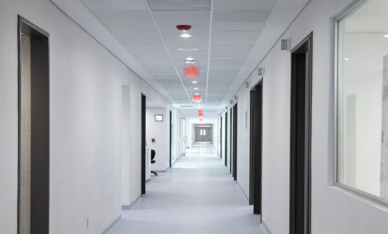 Empty hallway inside a modern medical office building