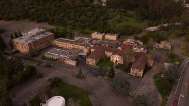 Small rural hospital building exterior in a remote community setting