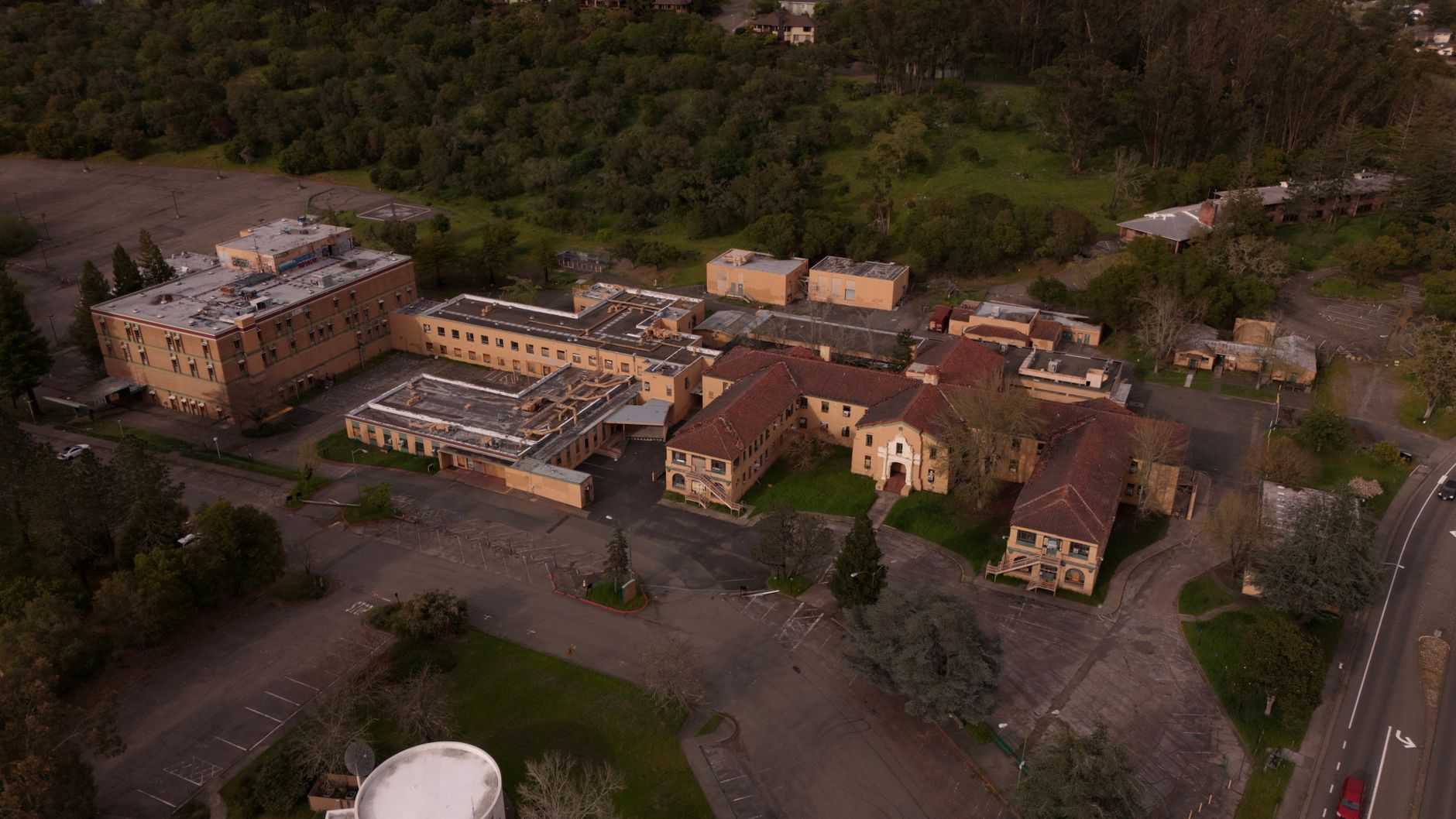 Small rural hospital building exterior in a remote community setting
