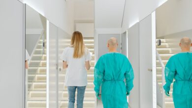 Empty clinic hallway representing a wound care outpatient facility