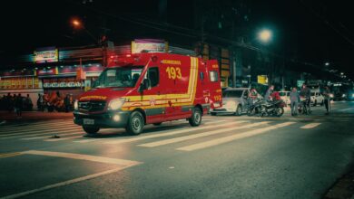 An ambulance parked on a city street representing emergency medical services