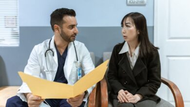 A physician consulting with a patient in a private practice office setting