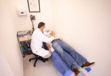 Interior of a dialysis treatment clinic with chairs and medical equipment