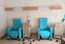 Interior of a clinical occupational therapy practice with treatment tables and equipment