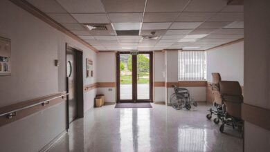 Empty hallway inside a behavioral health or rehabilitation clinic facility