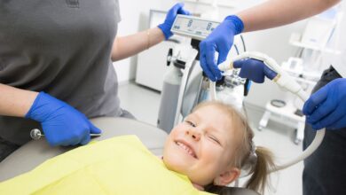 Colorful pediatric dental office waiting room with child-sized chairs
