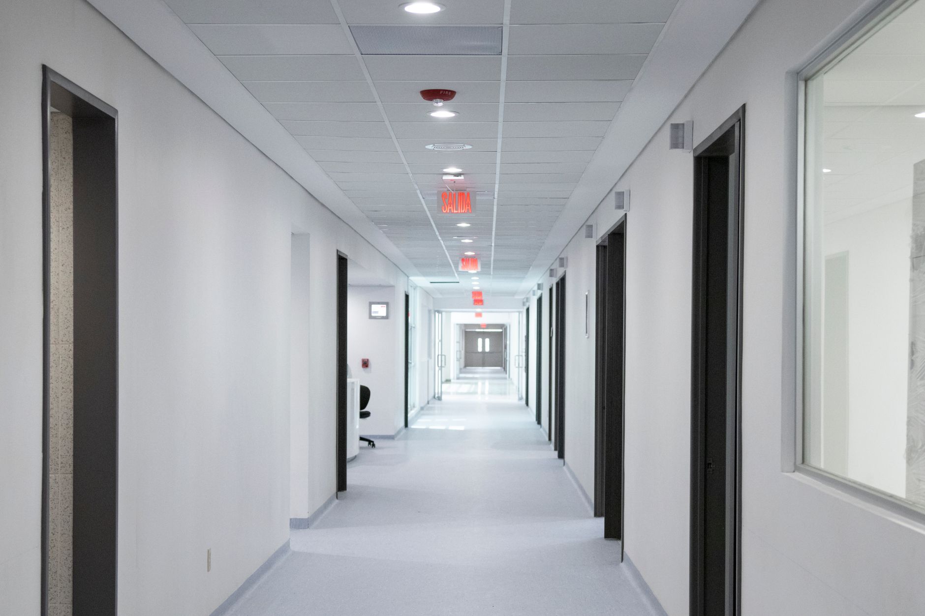 Empty hallway inside a small outpatient medical clinic