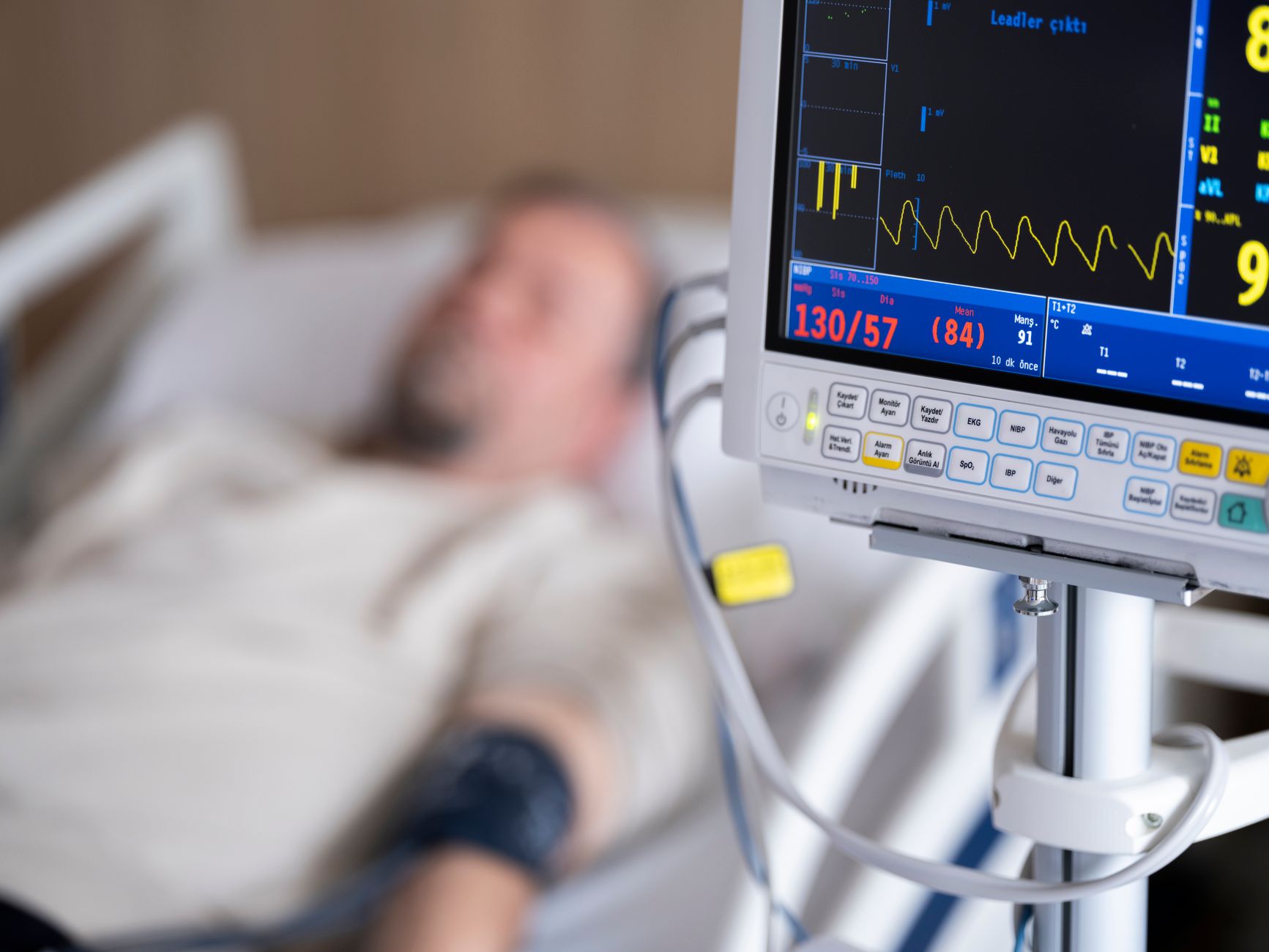 Cardiac monitor in a clinical setting representing cardiology care