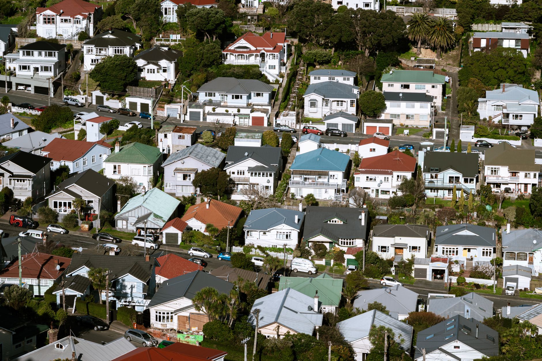 Aerial view of suburban residential neighborhood representing mortgage servicing portfolios