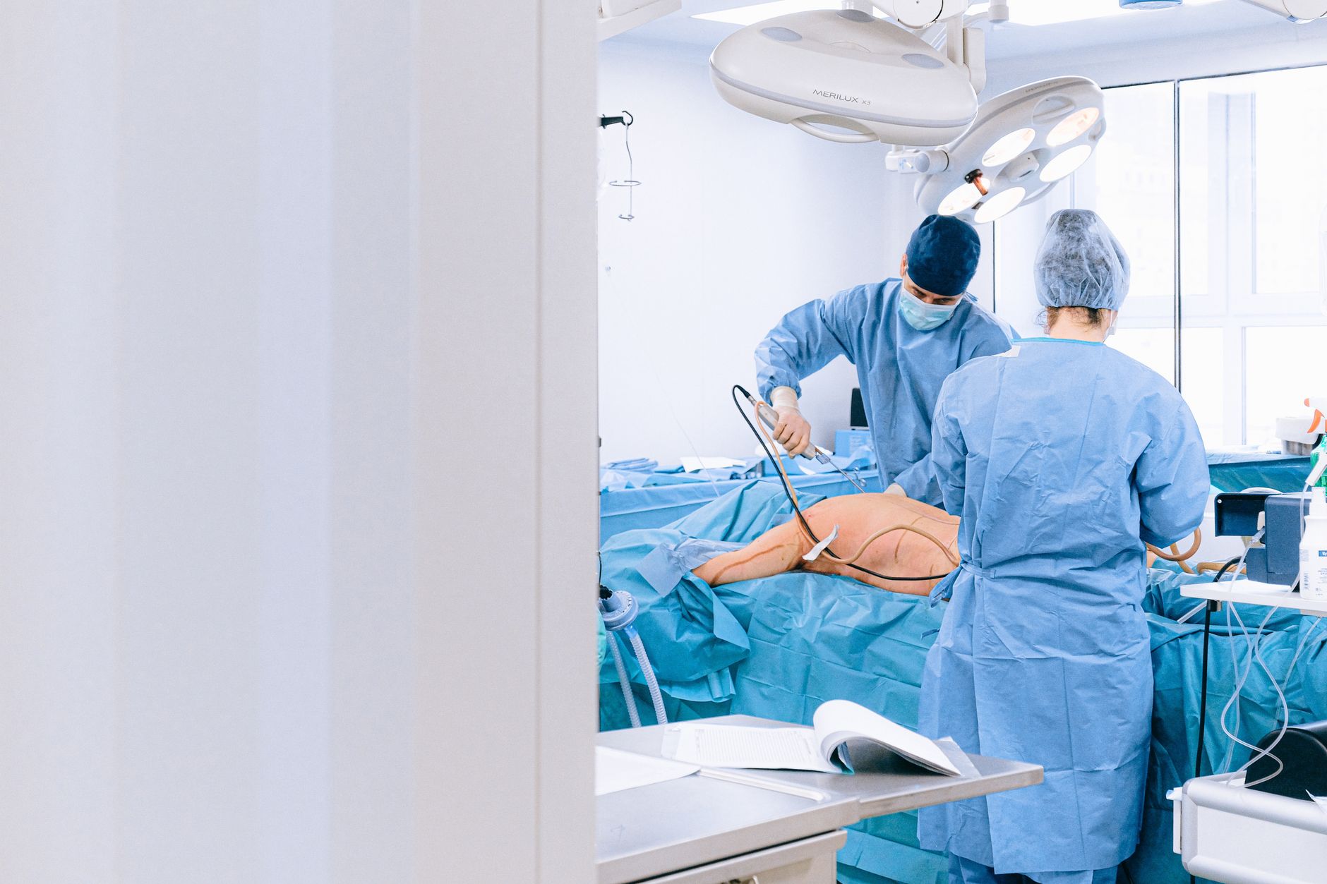 Medical professional preparing for an endoscopy procedure in an outpatient clinic