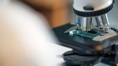 Technician working at an optical lens processing lab