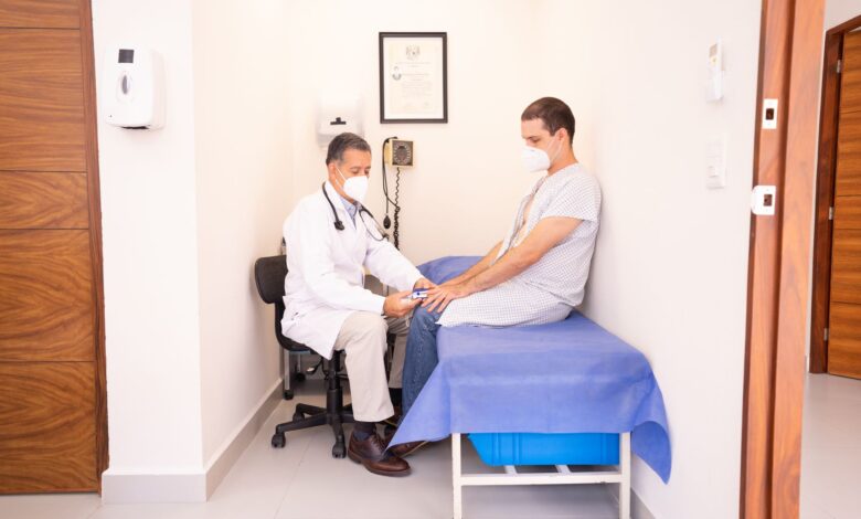 A modern nephrology clinic hallway with medical equipment and patient care areas visible